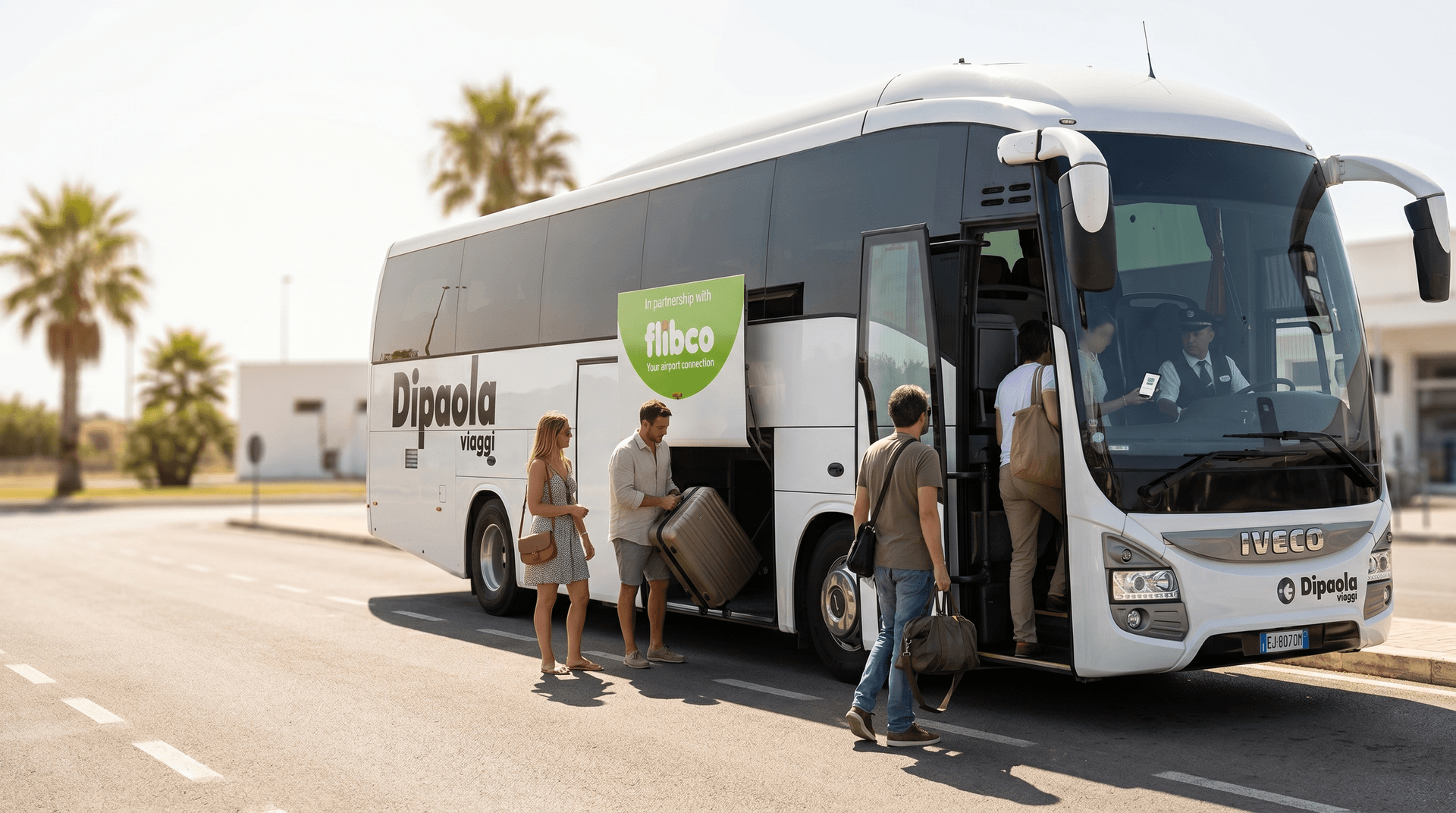 Gruppo di passeggeri al bus Dipaola Viaggi flibco